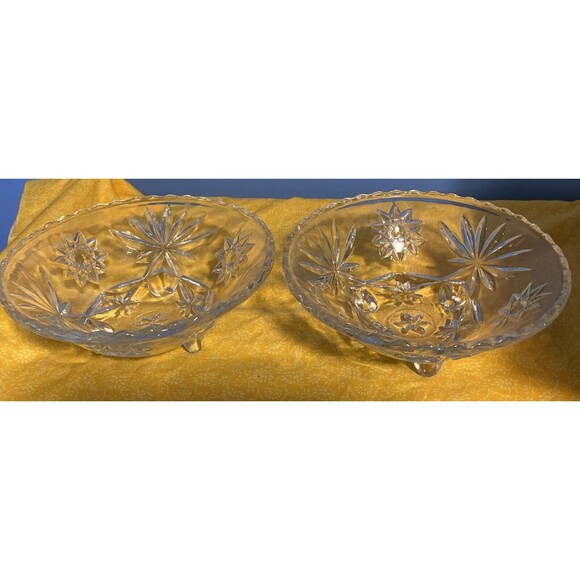 Vintage Pair Anchor Hocking Star of David Bowl, 3 Footed Prescut Scalloped Edge - Picture 3 of 8